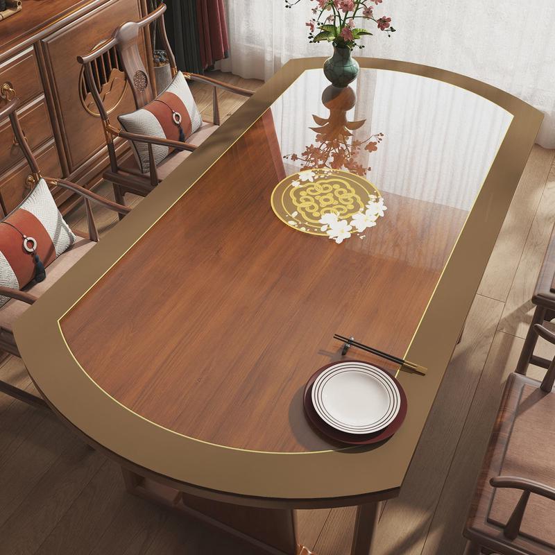 新中式免洗餐桌布椭圆形防油防水防烫pvc软玻璃垫子折叠圆桌桌垫