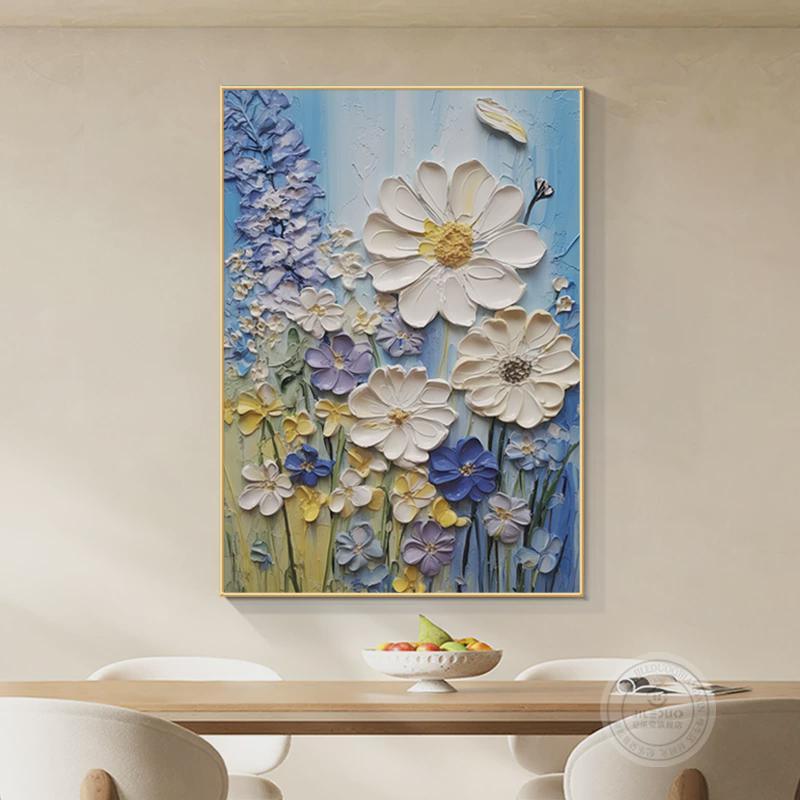 抽象花卉餐厅圆形挂画现代简约肌理感入户玄关装饰画卧室桌面摆画图片