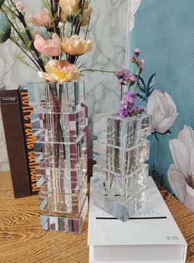 现代简约玻璃水晶花瓶摆件轻奢家用客厅餐厅桌面插花花器装饰品北