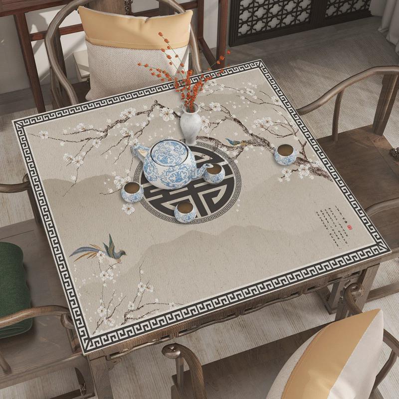 si6k新中式桌布皮革正方形八仙桌防烫方桌子桌垫加厚防水防油台布