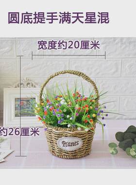 假花装饰摆件小花盆拍照道具跳舞干花花篮藤编手提篮子插花带含花
