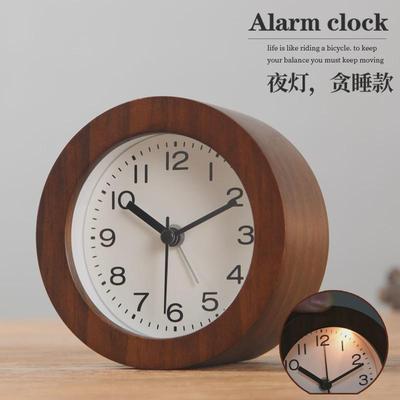 实木夜灯床头小闹钟贪睡座钟学生用静音桌面时尚台面时钟新款