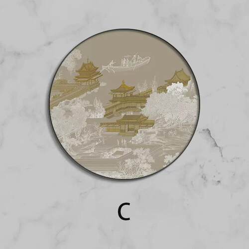 秀丽圆形玄关装饰画山水过道走廊尽头挂画轻奢抽象新中式山川壁画