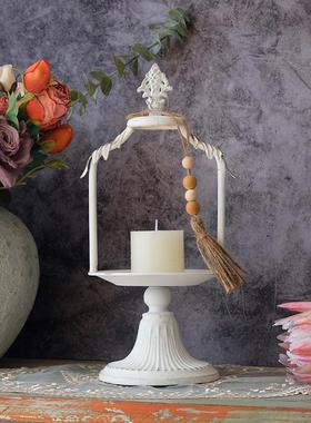 欧式复古做旧桌面蜡烛台法式高脚铁艺装饰托盘几何摆拍道具首饰架