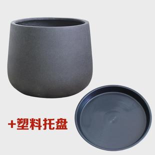 北欧特大号落地花盆庭院酒店花园大型植物种小树圆形黑色水泥花盆