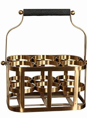 高档轻奢创意铁艺软装仿铜酒架样板间摆件红酒架工艺品电镀饰品