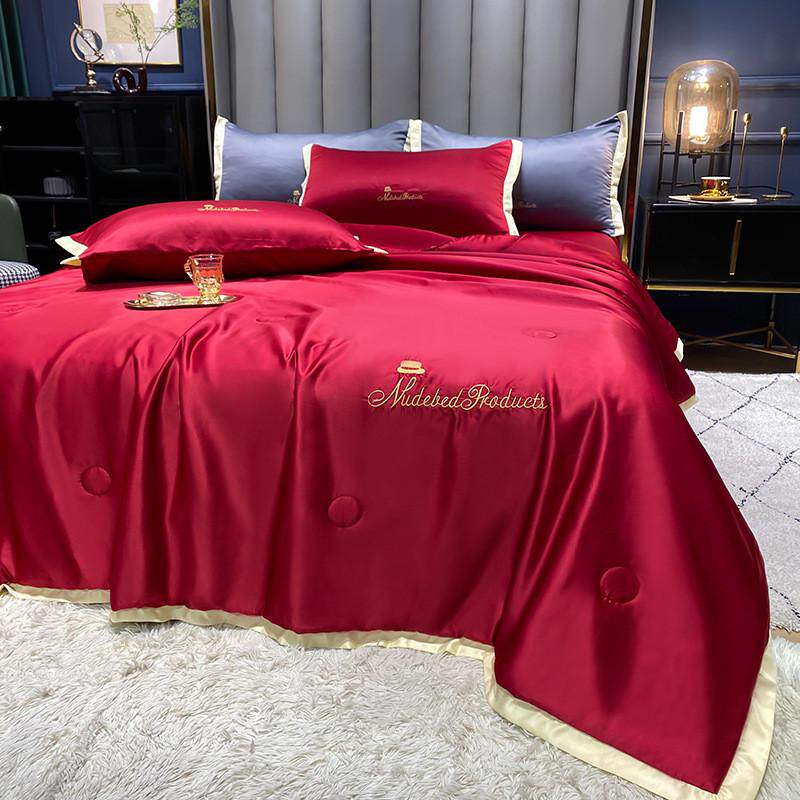 bc10大红色冰丝喜庆水洗天丝结婚单件夏被空调被可机洗夏凉被三四