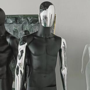 时尚组合混搭银色镀金色头模特手臂黑色身体男模塑料模特pp可拆卸