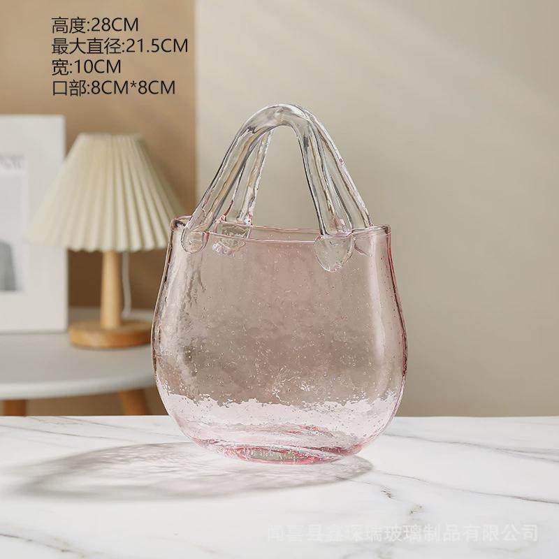 北欧创意气泡手提篮客厅餐桌透明插花干花水培装饰品包包玻璃花瓶