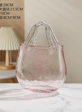 北欧创意气泡手提篮客厅餐桌透明插花干花水培装饰品包包玻璃花瓶