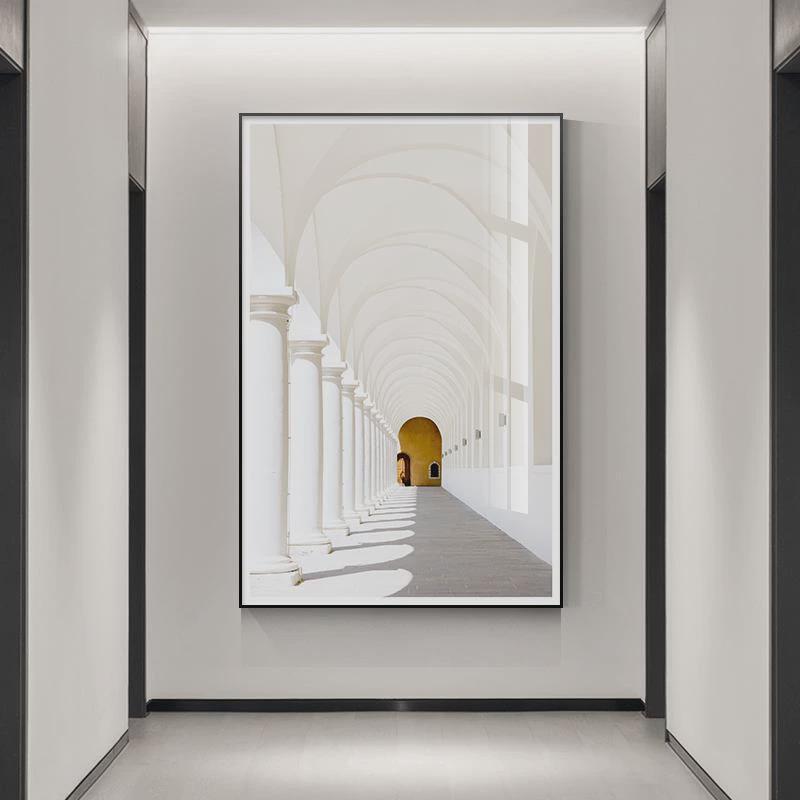 空间走廊玄关装饰画莫兰迪建筑延伸过道大尺寸挂画大幅客厅落地画图片