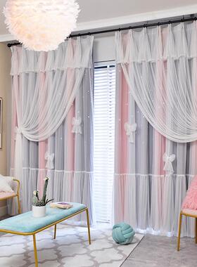 84n公主风窗帘遮光2024新款卧室梦幻帘儿童房女孩房间飘窗客厅挂