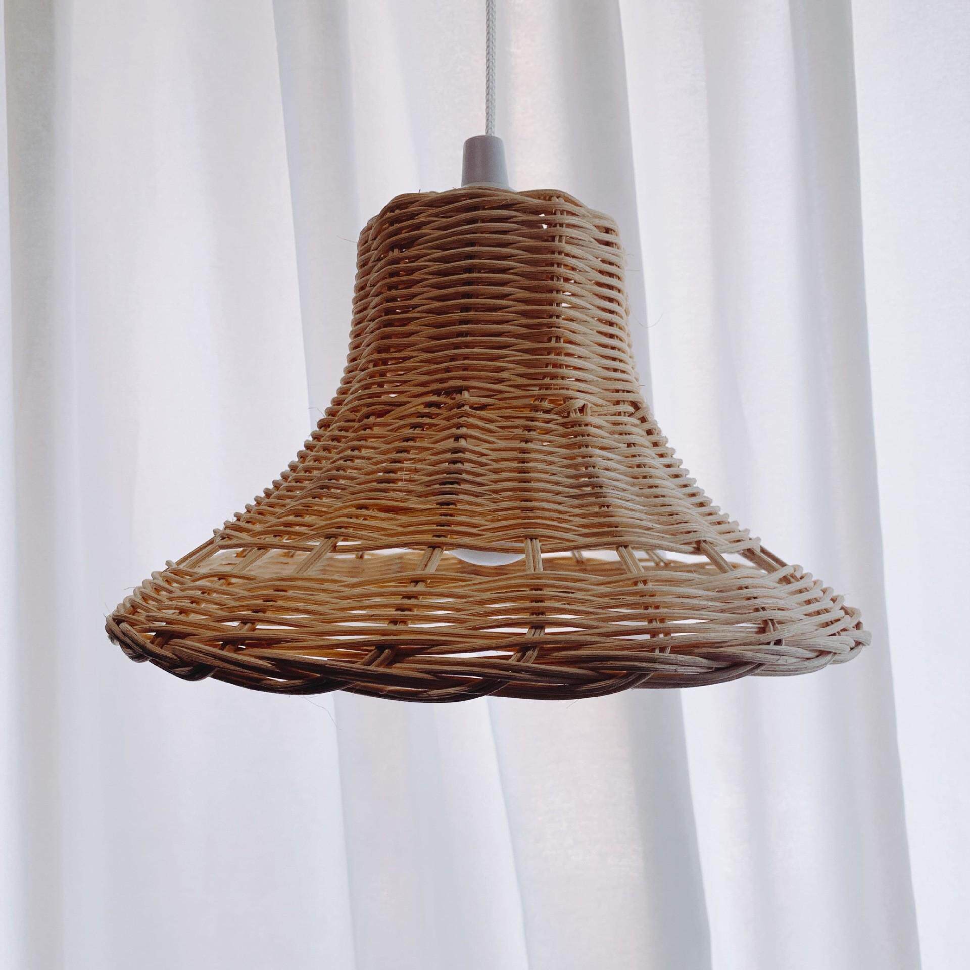 ins藤编藤编吊灯民宿真北欧风织装饰手工灯罩摄影道具