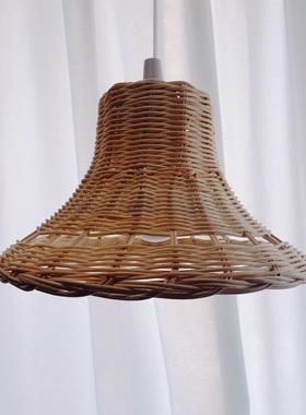 ins藤编藤编吊灯民宿真北欧风织装饰手工灯罩摄影道具