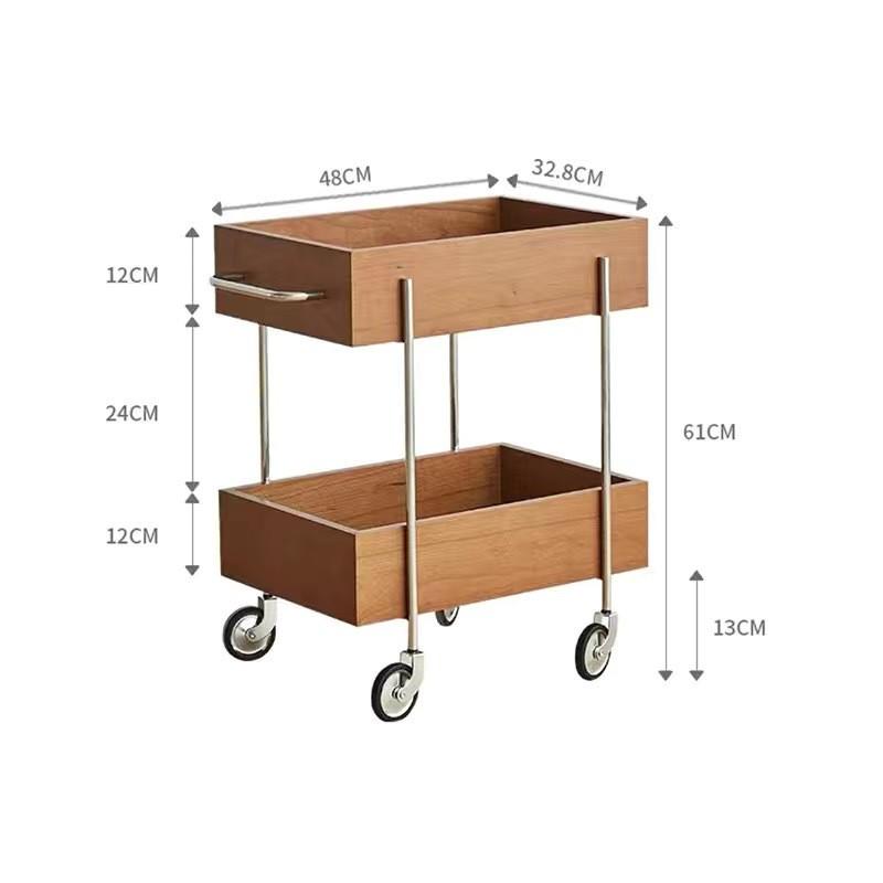 实木推车客厅沙发收纳柜家用多层床头柜可移动边几复古推车置物架