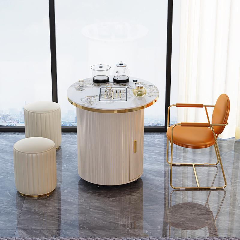 阳台茶桌椅圆形办公轻奢茶桌茶椅一体一整套简约现代组合岩板茶台