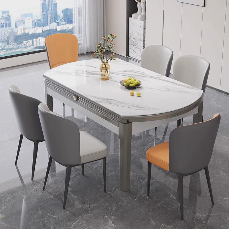 现代四轨简约伸缩板餐桌椅组合轻奢小户型家用岩折叠可变圆桌饭桌