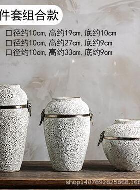 景德镇陶罐粗陶干插花复古做旧土陶瓷花盆落地大花瓶客厅摆件装饰