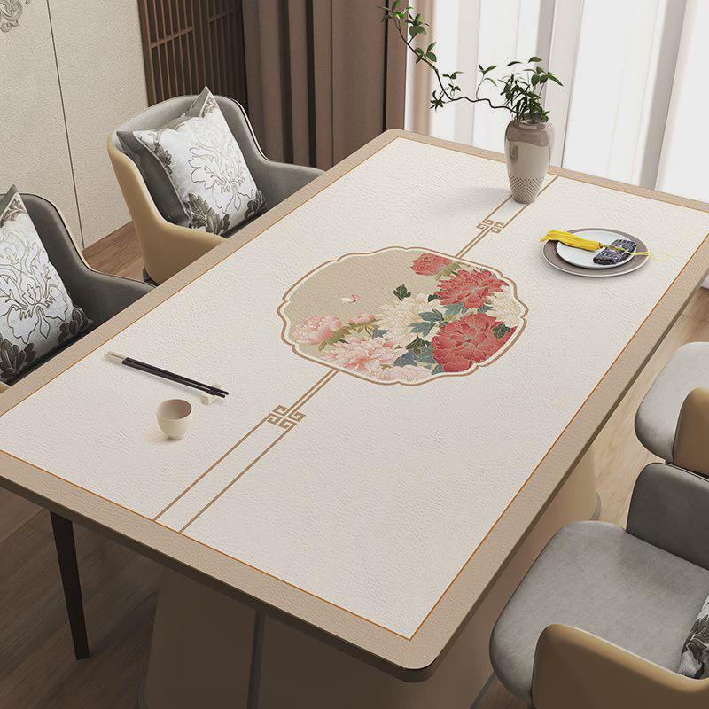 新中式防烫餐桌防水防油皮革免洗桌布家用餐桌垫轻奢茶几保护垫子