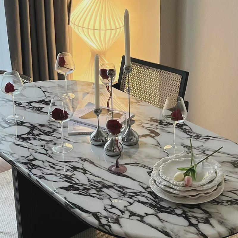 热销实木高级感餐桌法式复古腿中古风设计师款大理石半圆形网红饭