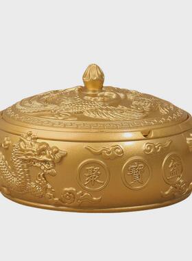 创意黄铜龙凤办公室家居茶台茶几防飞灰新中式烟灰缸高端车载摆件