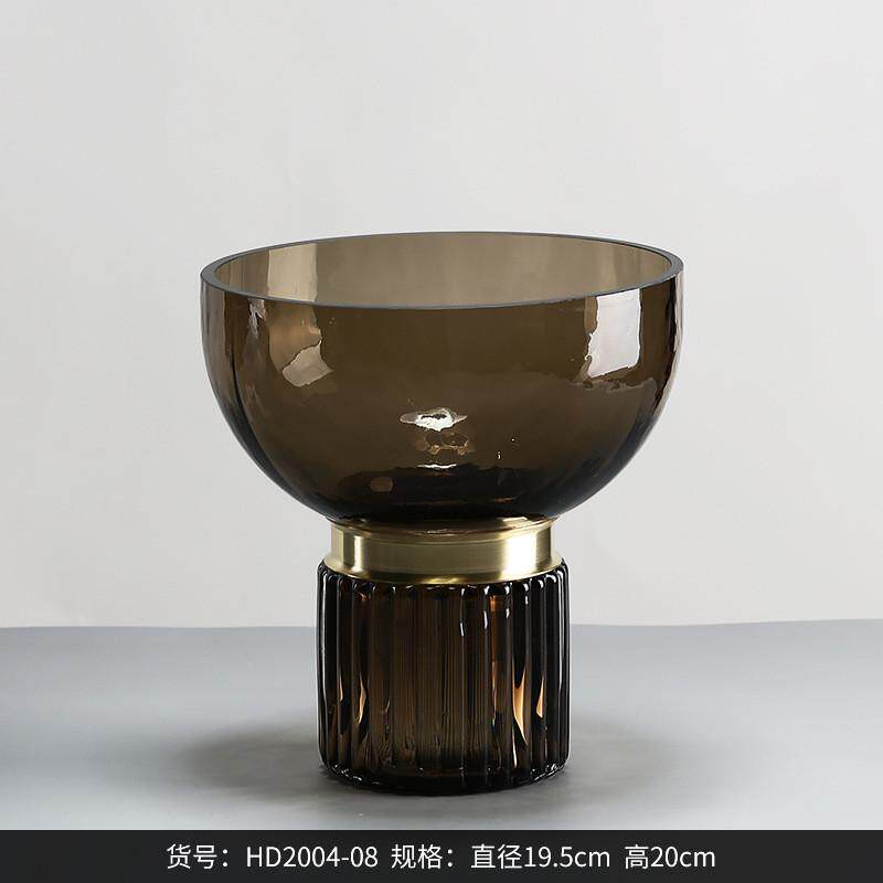 博西家居金属镶边铜环透明玻璃花瓶家居软装客厅玄关摆件花器