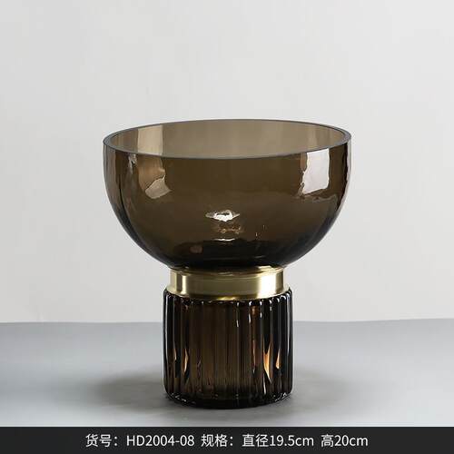 博西家居金属镶边铜环透明玻璃花瓶家居软装客厅玄关摆件花器