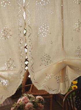 111V复古成品气球帘升降提拉帘扇形半帘罗马帘厨房飘窗花团锦簇