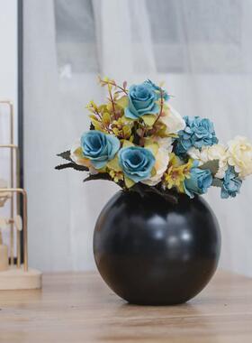金属球形花瓶装饰器插花不锈钢黑餐桌婚庆台面轻奢高级感干花摆设