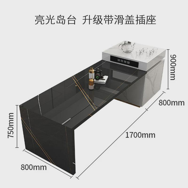 高级岩板岛台餐桌一体可伸缩轻奢家用倒台小户型开放式吧台中导台