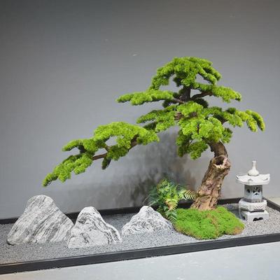 仿真迎客松罗汉松假松树绿植盆景楼梯拐角玄关会所新中式软装摆件