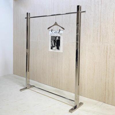 服装店简约落地式挂衣架移动中岛架展示架不锈钢镜面银挂衣陈列架
