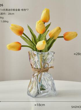 北欧ins风水养玻璃花瓶摆件客厅电视柜透明创意插花郁金香装饰品