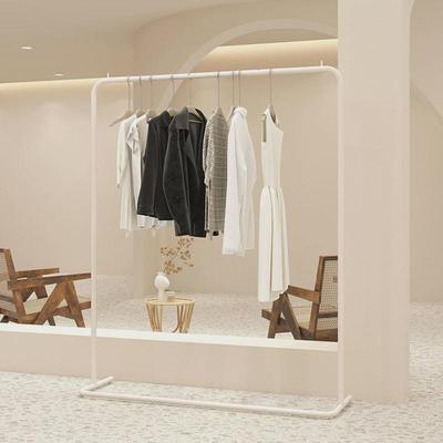 服装店展示架落地式陈列挂衣杆奶白色米白色店不锈钢货架