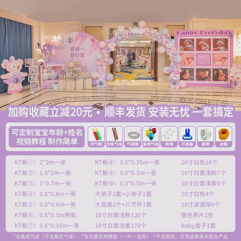 兔宝星黛露百满月周岁宴女孩生日气球装饰场景布置派对KT板背景墙