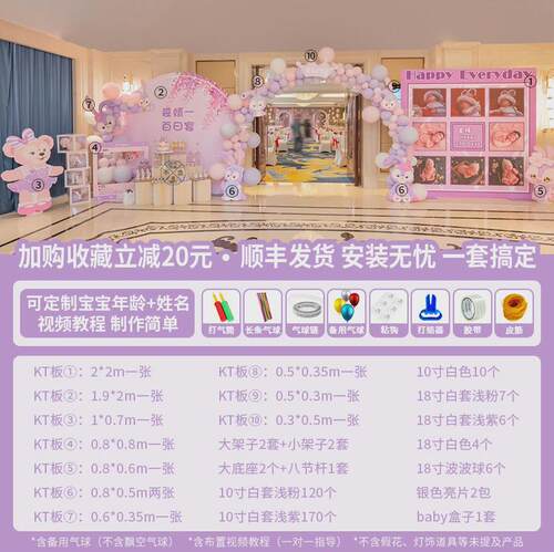 兔宝背景墙百满月周岁宴女孩生日气球装饰场景布置派对kt板星黛露
