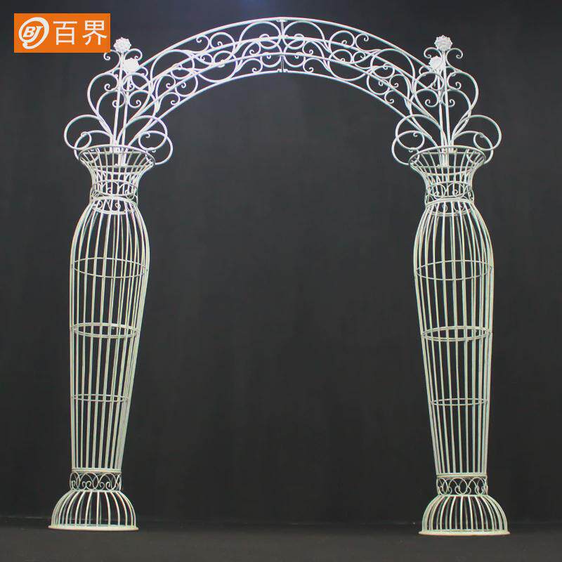 百界欧式婚庆铁艺拱门架子婚礼拍摄道具白色花门入场摆件花园拱门