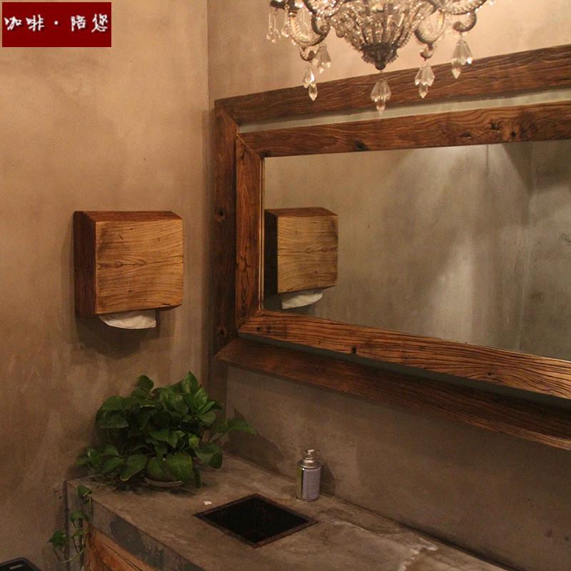 ali6纸抽纸盒商用卫生间壁挂式防水擦手纸盒酒店复古风洗手间实木