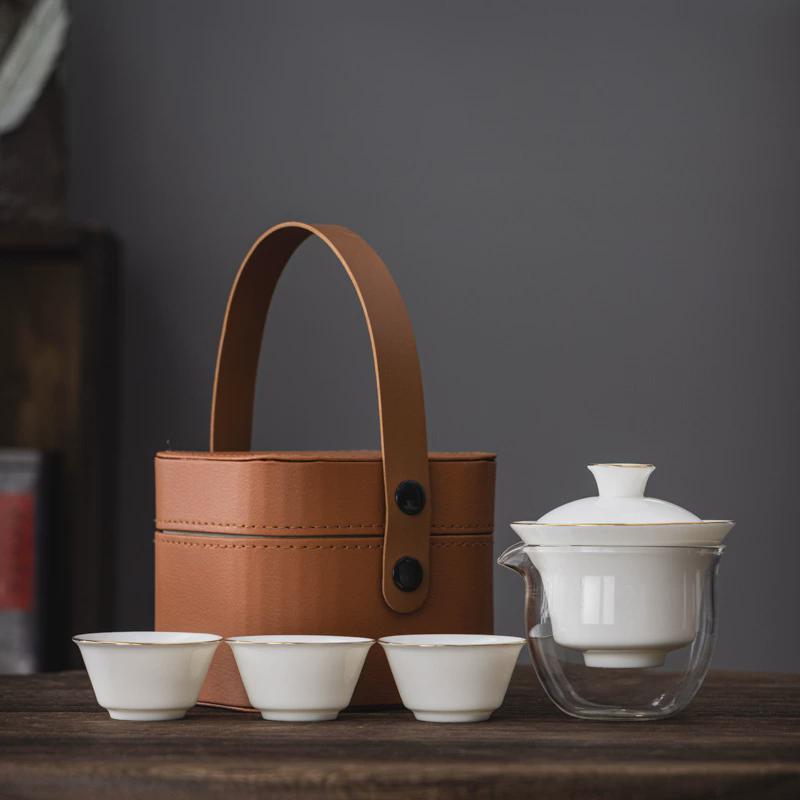 陶瓷厂家羊脂玉瓷便携式旅行茶具套装中国白做商务礼品伴手礼logo