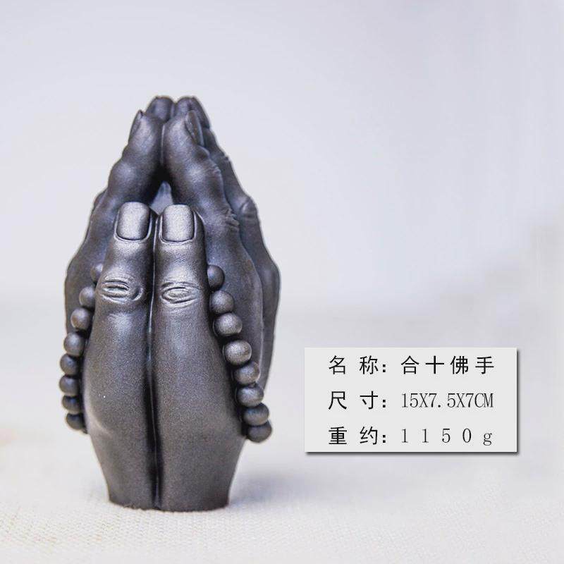 禅意新中式双手合十阿弥陀佛创意摆件书房桌面博古架纯手工工艺品