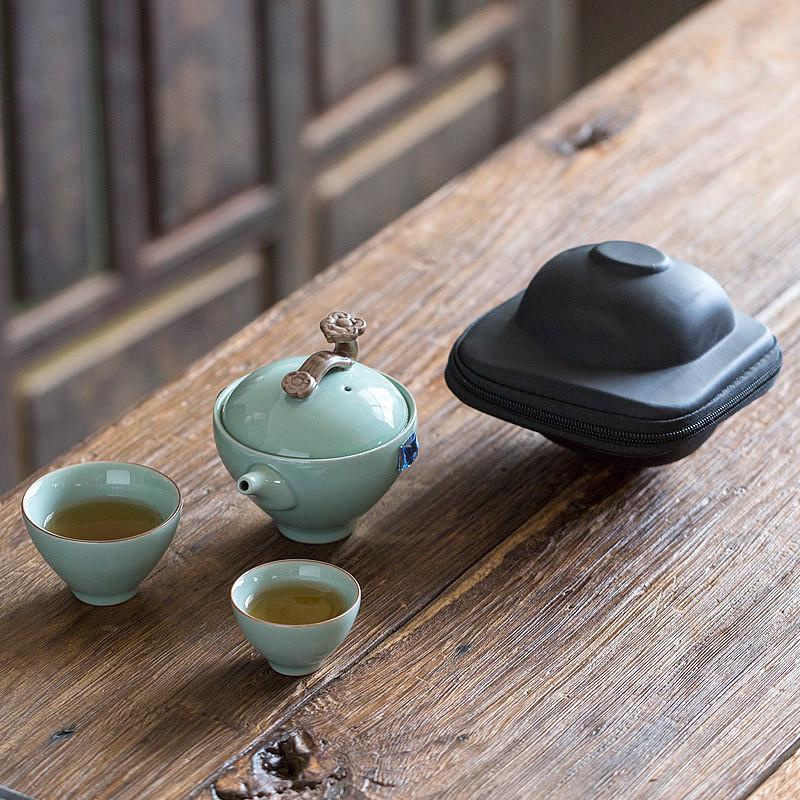 厂家批发便捷式旅行茶具套装汝窑礼品一壶2杯快客杯支持logo