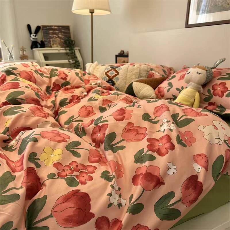 7l8k小碎花小清新春夏四件套被子被套双人床单床上用品学生宿舍三