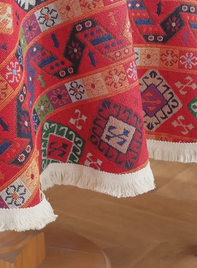 a947复古风油画感圆桌布绿色家居小圆形台布花朵氛围装饰布艺茶几