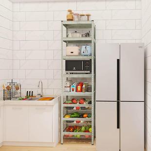 j6da灰绿色厨房菜篮子置物架落地多层微波炉烤箱蔬菜收纳筐放菜架