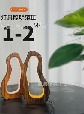 现货卧室头小夜灯简约风桌面木质台灯镂空设计led暖光实木床氛围