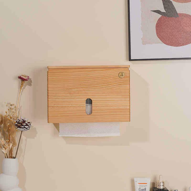 实木卫生间酒店擦手纸盒壁挂式厕所卷纸抽纸盒免打孔干手纸巾盒架