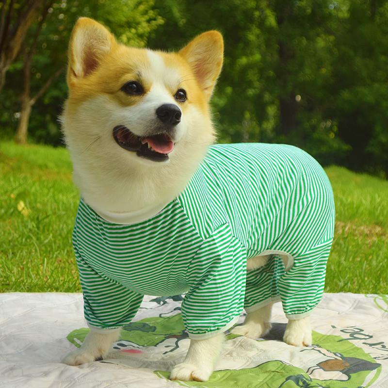 柯基柴犬泰迪比熊狗狗衣服条纹宠物四脚衣春秋款中型犬防掉毛防脏