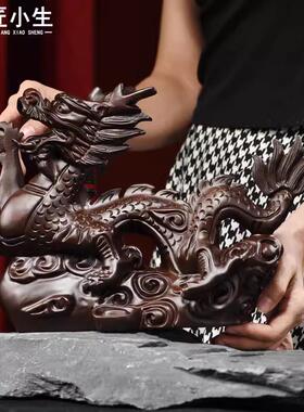 木雕摆件盘龙年客厅头雕刻生肖家居装饰实木桌面办公开业工艺礼品