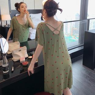 连衣裙 夏季 睡裙女莫代尔棉薄款 甜美短袖 睡衣小性感露背春秋中长款