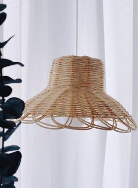 ins北欧风藤编吊灯民宿真藤编织装饰手工灯罩摄影道具